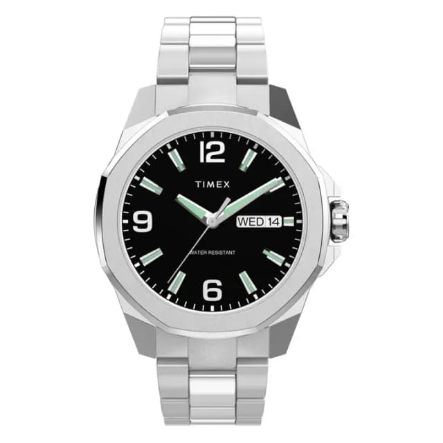 【TIMEX】天美時  Essex Ave 46毫米  都會魅力 大錶面設計 不鏽鋼鍊帶腕錶 黑x銀 TXTW2W92700