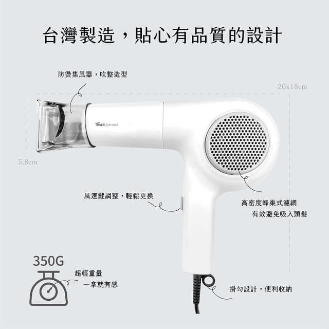 【Romeo羅蜜歐】輕巧型三段溫控吹風機(掛勾設計/蜂巢式入風口)