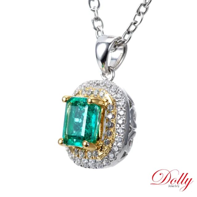 【DOLLY】18K金 天然哥倫比亞祖母綠鑽石項鍊(母親節 長輩送禮 交換禮物首選)