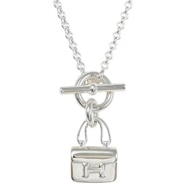 【Hermes 愛馬仕】Constance 經典包款造型純銀鎖骨項鍊(銀)