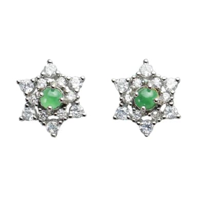 【漢石齋】天然翡翠A貨 蛋面設計耳環 飄花種(3*3mm*2pcs)