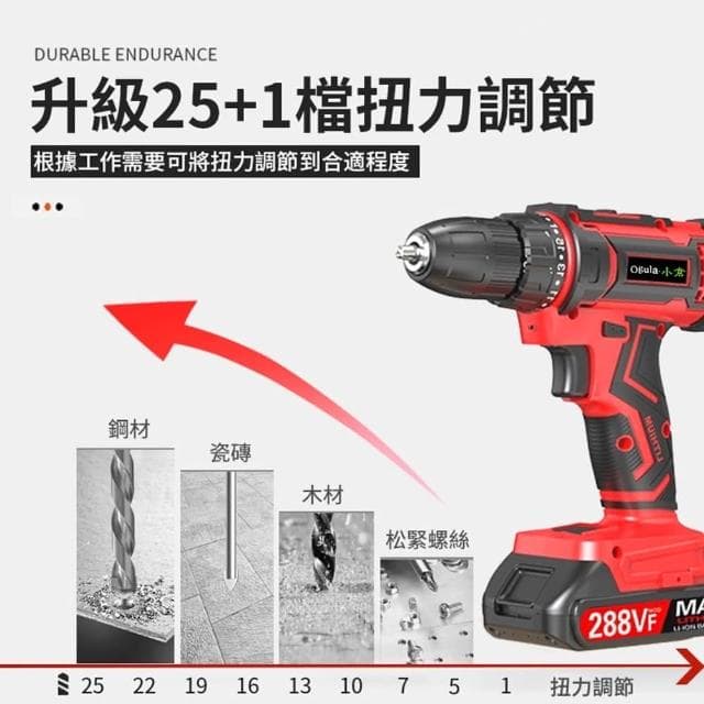 【Ogula 小倉】電鑽 雙速正反轉 電量顯示 288Vf衝擊電鑽（贈126件工具套裝）(電動起子/電動螺絲刀)