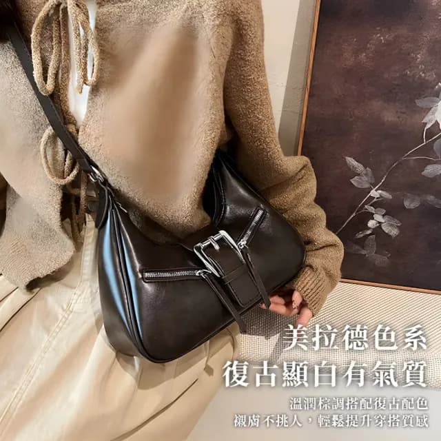 【韓系小姐】復古美拉德顯白大容量單肩包(可調節背帶 斜跨包 側肩包 單肩包 女 生日禮物 冬季冷