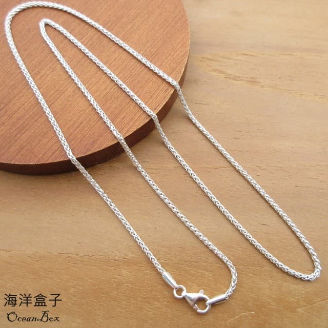 【海洋盒子】1.5mm寬45cm&50cm。亮面麻繩編織鍊925純銀項鍊.單鍊(單戴鍊)