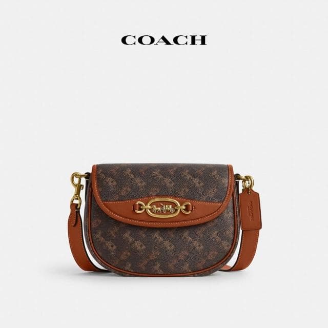 【COACH】蔻馳官方直營 HARLEY馬車圖案印花斜背手袋-B4/松露色 高光琥珀色(CR512)
