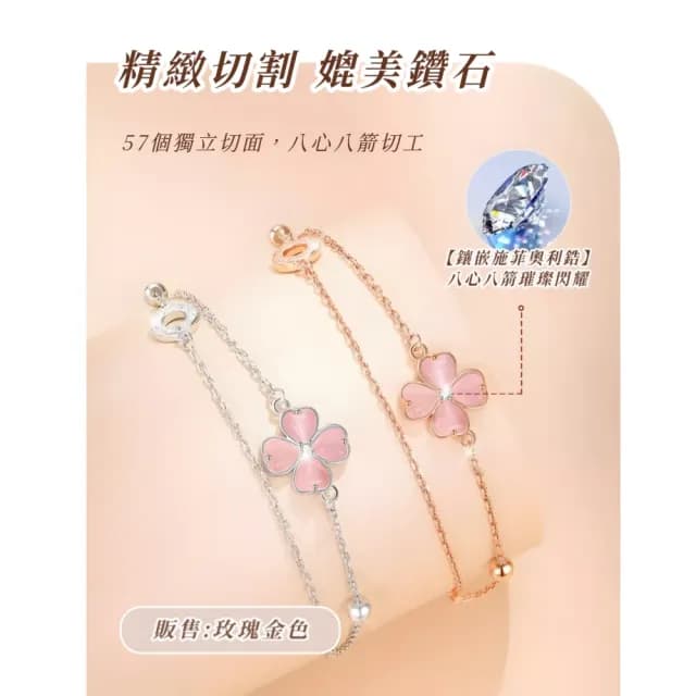 【溫柔小品】芳心S925純銀心型球面貓眼石手鍊(四葉幸運草 愛情 轉輪 祈願飾品 手鏈 手環 開運飾品)
