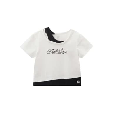 【GIORDANO 佐丹奴】童裝假兩件肩帶短袖上衣(02 皎白)