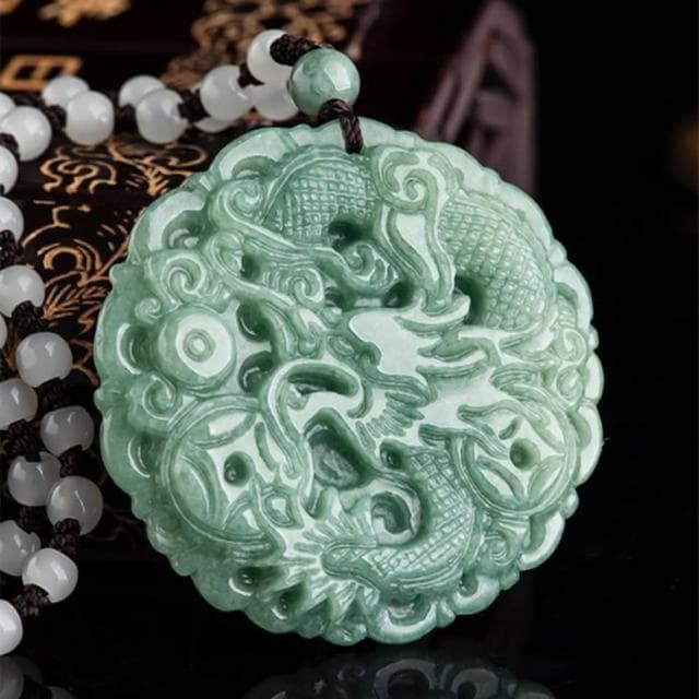【Penny珮妮】A貨翡翠招財金錢龍牌吊墜項鍊(母親節 父親節 生日禮物 交換禮物 送男友 尾牙 新年 結婚)
