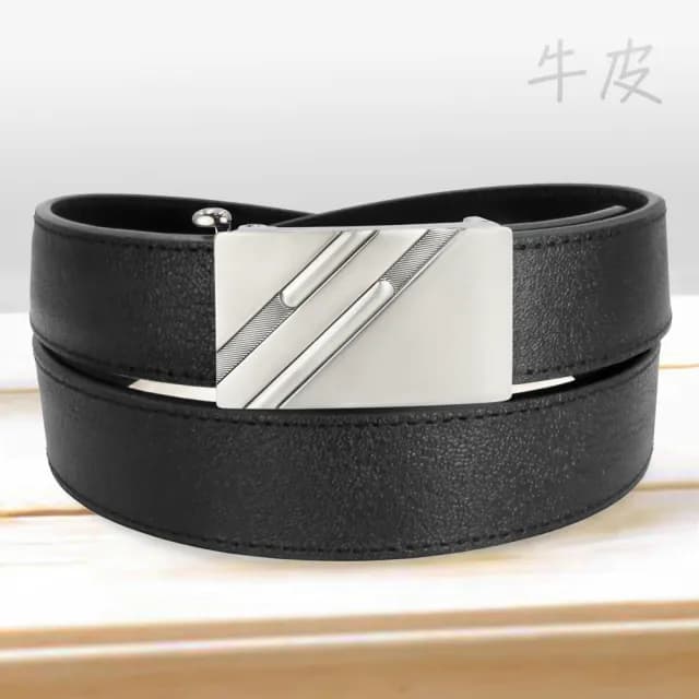【CH-BELT 銓丞皮帶】情人節禮物 真皮 真牛皮-實用牛皮男自動扣功能 紳士皮帶腰帶(黑)