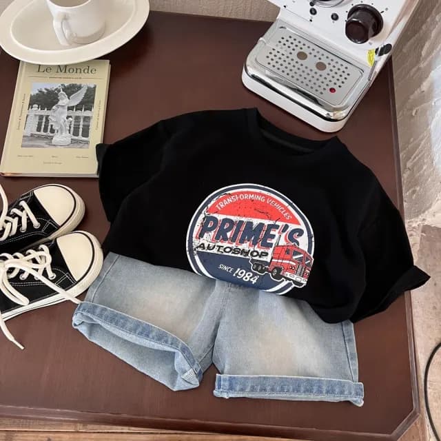 【橘魔法】美式復古字母上衣(短袖上衣 中性款 大童 男童 女童 兒童 童裝)