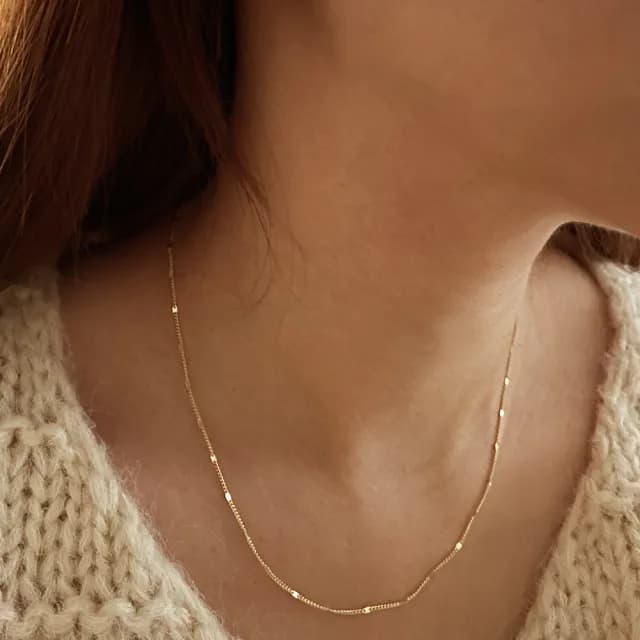 【CReAM】Tiffany純銀抗敏鍍14K金色 基本款素鍊裸鍊中性女項鍊(生日 禮物 送禮 禮盒)