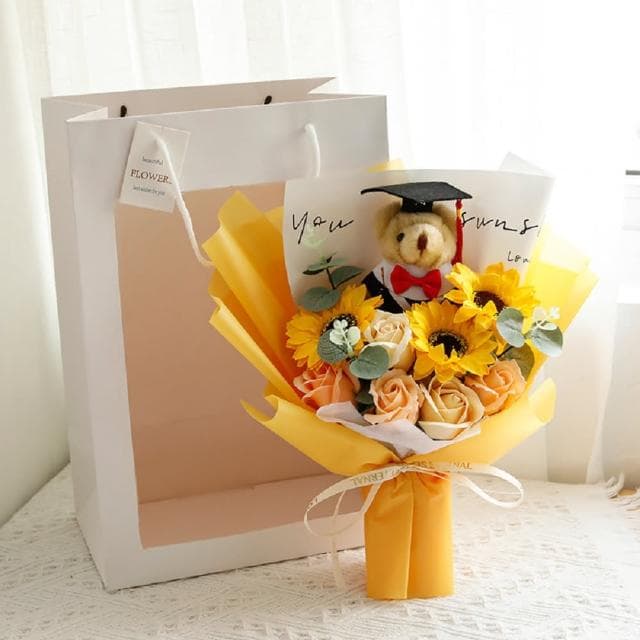 【天使愛美麗】畢業花束  畢業熊花束 小熊花束 向日葵 太陽花(教師節禮物)