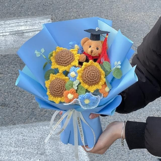 【天使愛美麗】針織花束  畢業熊花束 小熊花束 向日葵 太陽花(畢業 教師節禮物)