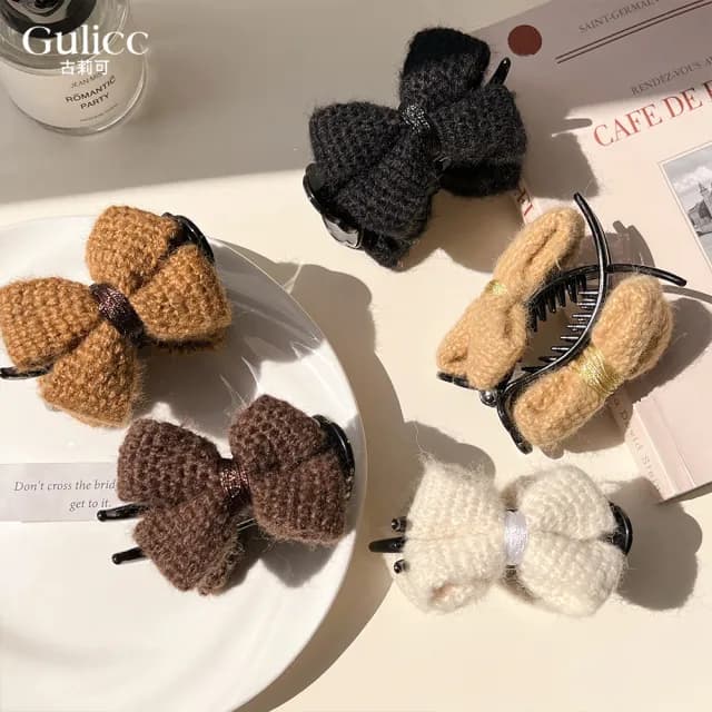 【Gulicc】髮夾 毛呢蝴蝶結 丸子頭抓夾(雙11 聖誕節 生日 髮飾 頭飾 鯊魚夾 抓夾 禮物)