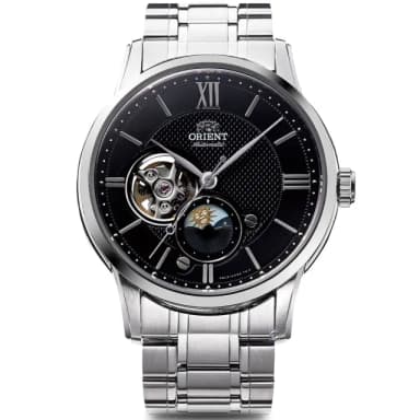【ORIENT 東方錶】Sun & Moon 系列 月相設計晝夜顯示小鏤空機械錶 男錶 手錶-42mm(RA-AS0008B)
