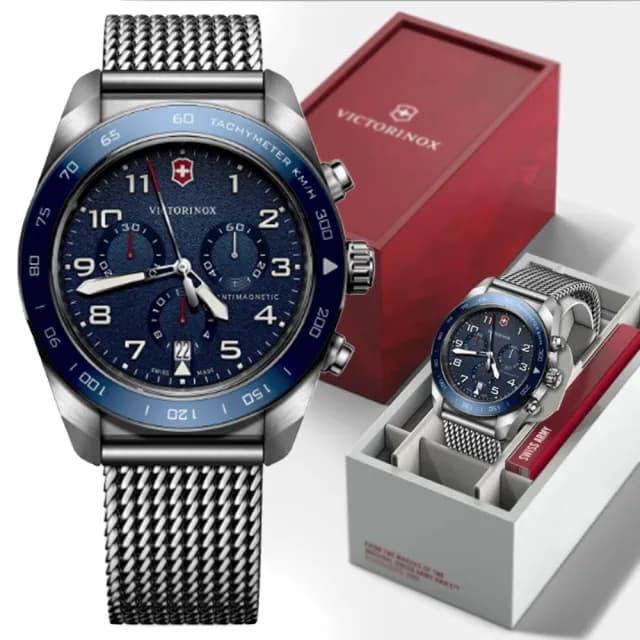 【VICTORINOX 瑞士維氏】Swiss Army 啞光 浮雕數字 計時碼錶 男錶 送禮 禮物推薦(VISA-242049)