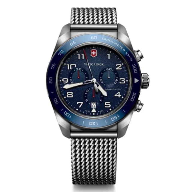 【VICTORINOX 瑞士維氏】Swiss Army 啞光 浮雕數字 計時碼錶 男錶 送禮 禮物推薦(VISA-242049)