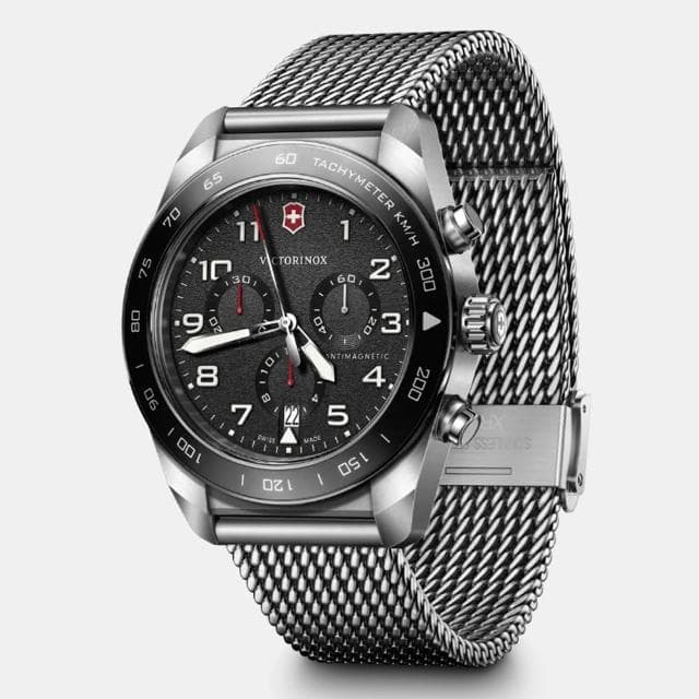 【VICTORINOX 瑞士維氏】Swiss Army 啞光 浮雕數字 計時碼錶 男錶 送禮 禮物推薦(VISA-242048)