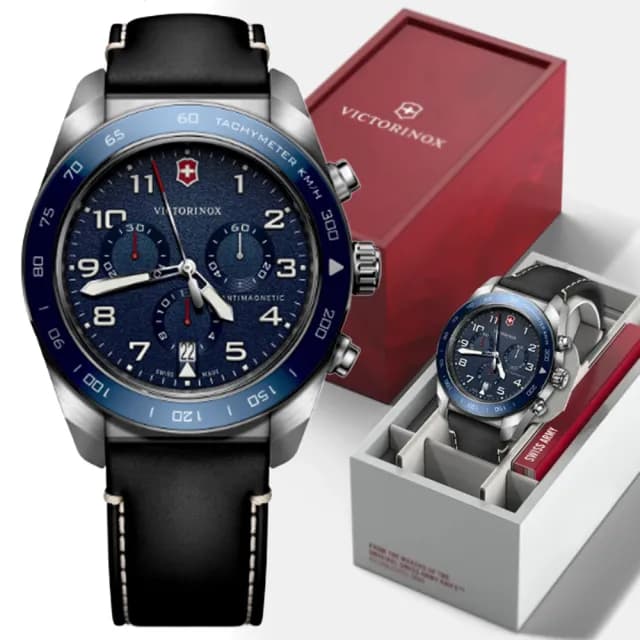 【VICTORINOX 瑞士維氏】Swiss Army 啞光 浮雕數字 計時碼錶 男錶 送禮 禮物推薦(VISA-242047)