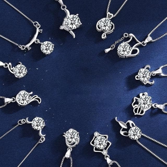 【LEEHER】母親節禮物 女生/項鍊/鋯石/十二星座/飾品/銀飾/鎖骨鏈/S925純銀/純銀項鍊/女生項鍊/1克拉項鍊/