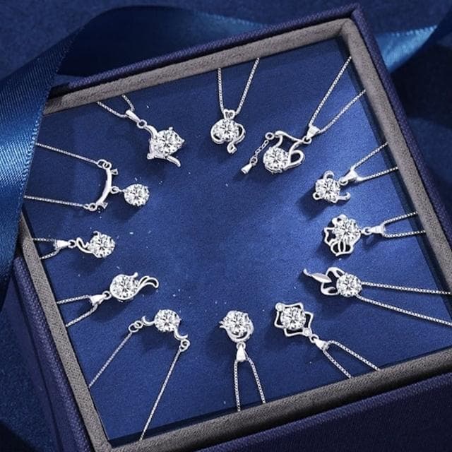 【LEEHER】母親節禮物 女生/項鍊/鋯石/十二星座/飾品/銀飾/鎖骨鏈/S925純銀/純銀項鍊/女生項鍊/1克拉項鍊/