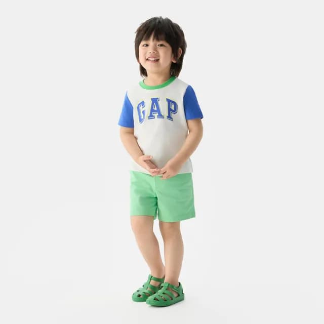【GAP】男幼童裝 Logo純棉印花圓領短袖T恤-白色(767439)
