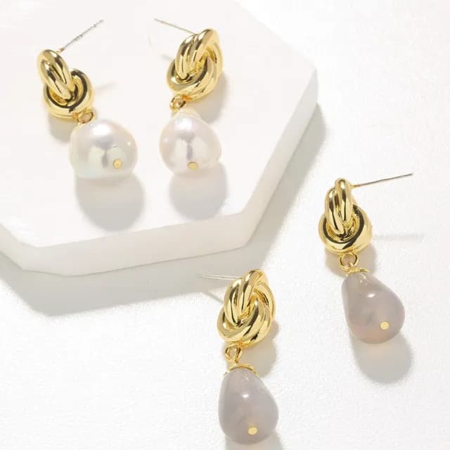 【MoonDy】情人節禮物 飾品 耳環 女生耳環 油畫 天然灰水晶 巴洛克珍珠 小香風 純銀耳針 耳釘 耳飾 氣質耳