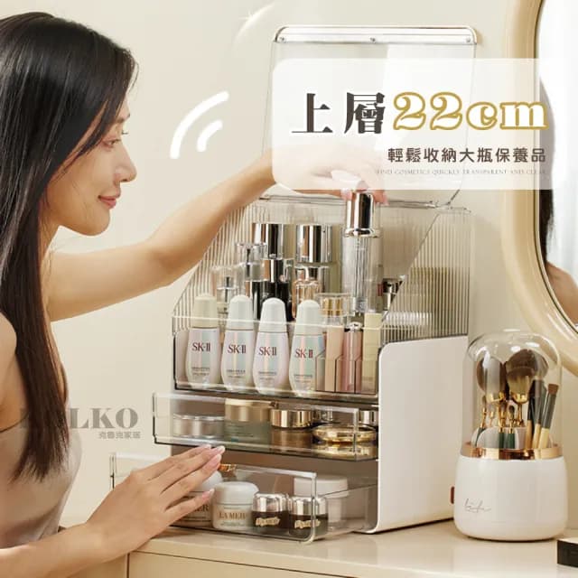 【KOLKO】防塵化妝品收納盒(口紅架 保養品收納 香水收納 眼影盤收納 刷具收納 多功能收納)