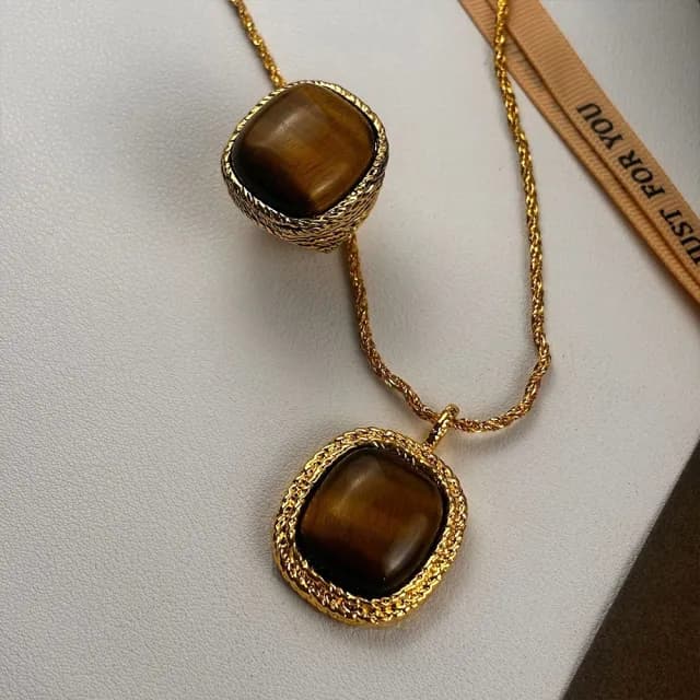 【KT DADA】虎眼石 天然石 項鍊 頸鏈 鎖骨鏈 吊墜 配飾 飾品 指環 女生戒指 高級感 輕奢 小眾設