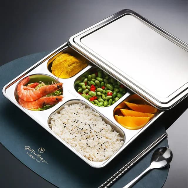 【媽媽咪呀】加鋼蓋304不鏽鋼分隔餐盒 不銹鋼多格加厚餐盤含蓋全配款(四格五格任選 不銹鋼餐具)