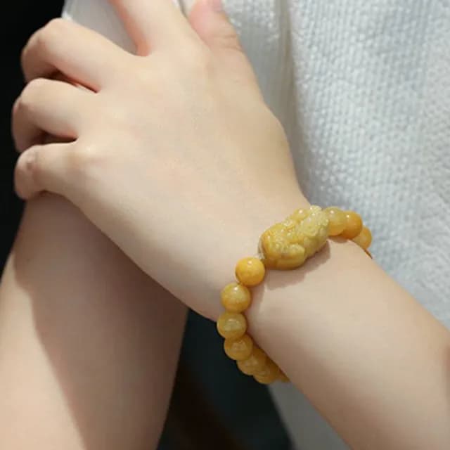 【LEEHER】男生/手鍊/飾品/手串/禮物/金絲玉/小貔貅/貔貅手鍊/黃玉貔貅/玉石/招財/玉手鍊/本命