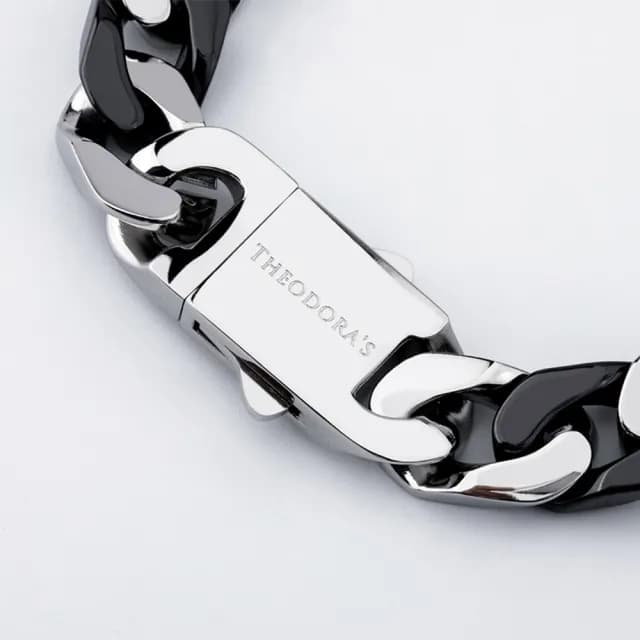 【THEODORA’S 希奧朵拉】淬鍊 黑陶瓷鋼古巴手鍊-男款黑銀