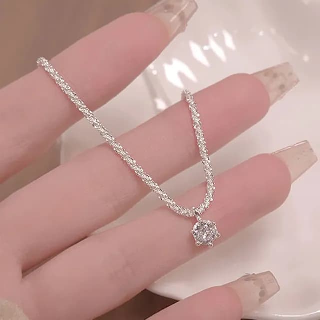 【LEEHER】女生/項鍊/鋯石項鍊/皇冠項鍊/銀飾/S925純銀/女生項鍊/星光鍊/生日禮物/六爪項鍊/1克