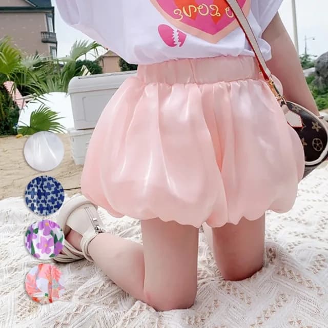 【橘魔法】甜美碎花珠光篷篷花苞褲(短褲 褲子 女童 兒童 童裝)