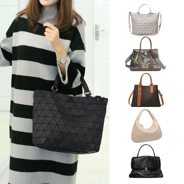 【LEEHER】手提包/水桶包/水晶包/菱格包/大容量包包/黑色包包/日系包包/幾何菱格包/磨砂手