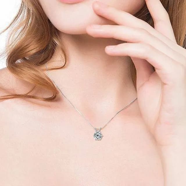 【LEEHER】女生/項鍊/鑽石項鍊/銀飾/六爪項鍊/飾品/s925純銀/鎖骨鏈/首飾/一克拉項鍊/高級感/生