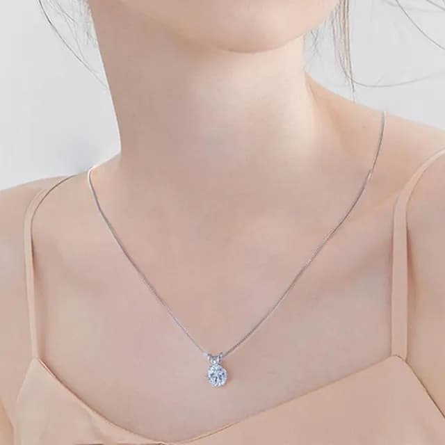 【LEEHER】女生/項鍊/鑽石項鍊/銀飾/六爪項鍊/飾品/s925純銀/鎖骨鏈/首飾/一克拉項鍊/高級感/生