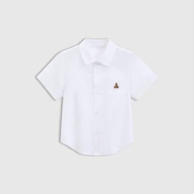 【GAP】男幼童裝 純棉小熊刺繡翻領短袖襯衫 布萊納系列-白色(767321)