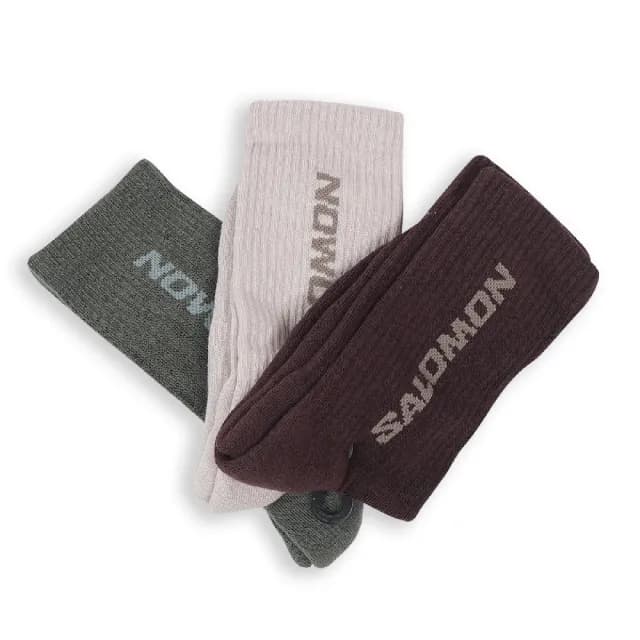 【salomon】休閒襪 Everyday Crew 咖啡 棕 粉紅 灰 長襪 襪子 穿搭 薩洛蒙 3雙入(LC2628400)