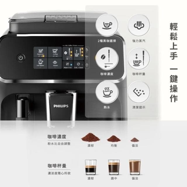 【Philips 飛利浦】全自動義式咖啡機 EP2220+【湛盧咖啡】湛盧咖啡豆券3包