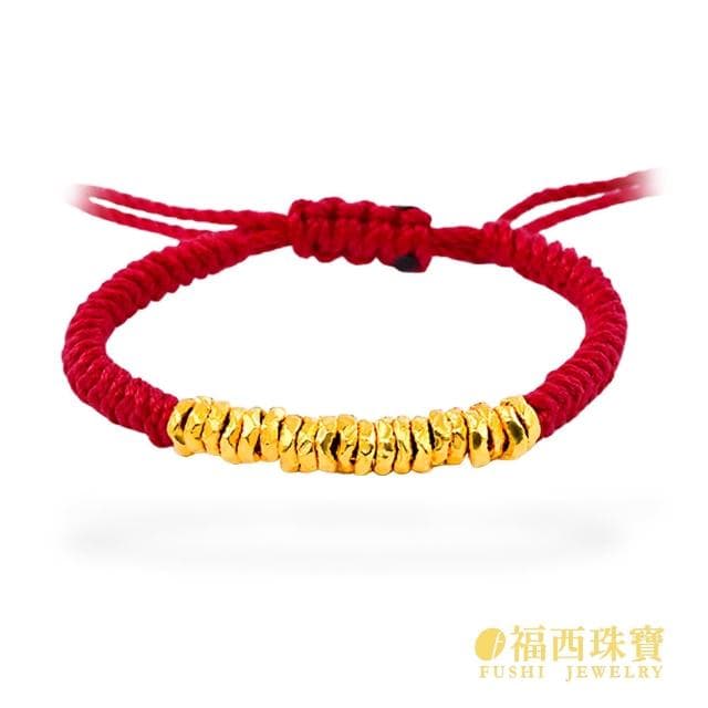 【福西珠寶】9999黃金編繩手鍊 金盤纏鏨刻設計手鍊 本命年紅繩手鍊(金重0.16錢正負0.03錢)