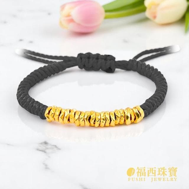 【福西珠寶】9999黃金編繩手鍊 金盤纏鏨刻設計手鍊 本命年紅繩手鍊(金重0.16錢正負0.03錢)