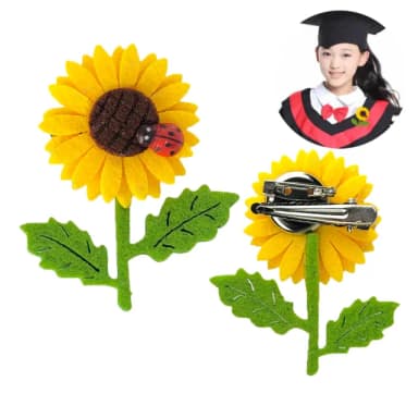 【六分埔禮品】晴空向日葵不織布髮夾&胸針-兩用夾-2入組(擺飾畢業禮物畢業典禮太陽花兒童髮夾髮飾別針)