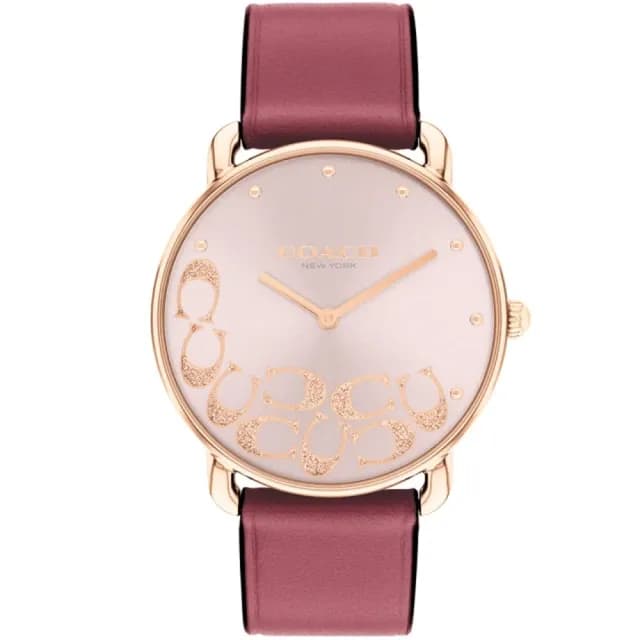 【COACH】香檳粉色面盤皮帶 手錶 女錶 36mm(14504338)