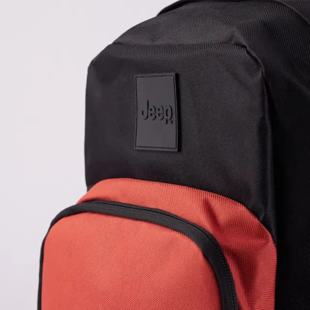 【JEEP】情人節禮物 多功能品牌LOGO後背包(黑橘色)