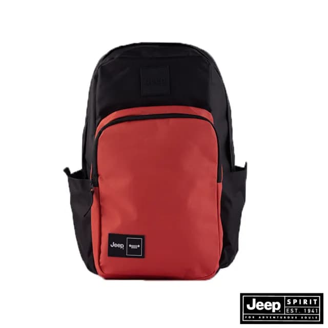 【JEEP】情人節禮物 多功能品牌LOGO後背包(黑橘色)