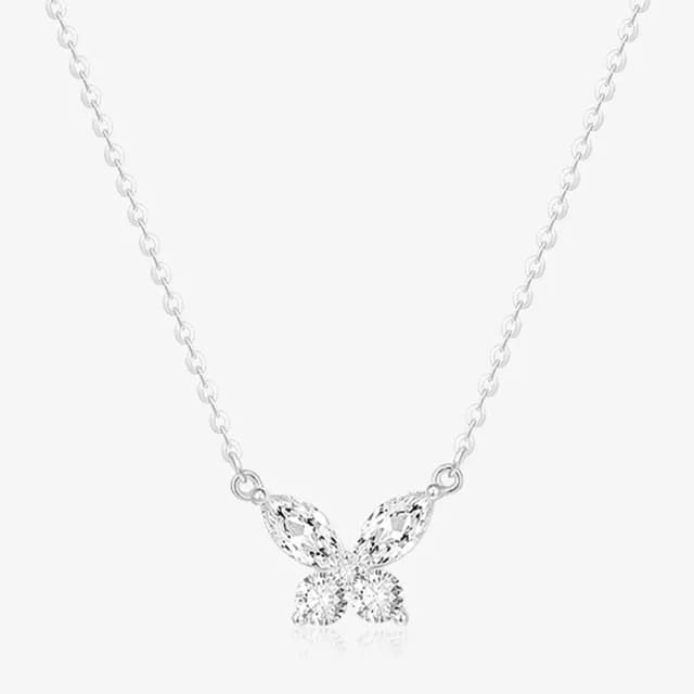 【LEEHER】女生/項鍊/蝴蝶項鍊/鋯石項鍊/飾品/銀飾/鎖骨鏈/s925純銀/蝴蝶吊墜/吊墜項鍊/韓版項