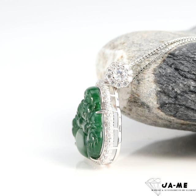 【JA-ME】天然A貨翡翠滿綠彌勒佛925純銀玉墜 3.5克(母親節獨家限定)