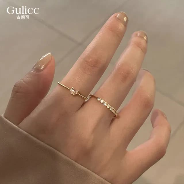 【Gulicc】戒指 輕奢方晶 愛心 雙戒(雙11 聖誕節 生日 造型戒 食指戒 尾戒 禮物)