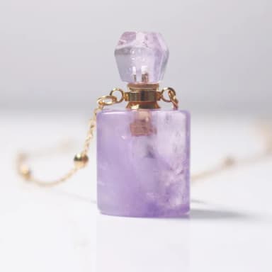 【天然礦石】天然紫水晶精油瓶香水項鍊(思緒 好人緣 開運飾品 短鍊 鎖骨鍊 香薰罐 生日禮物)